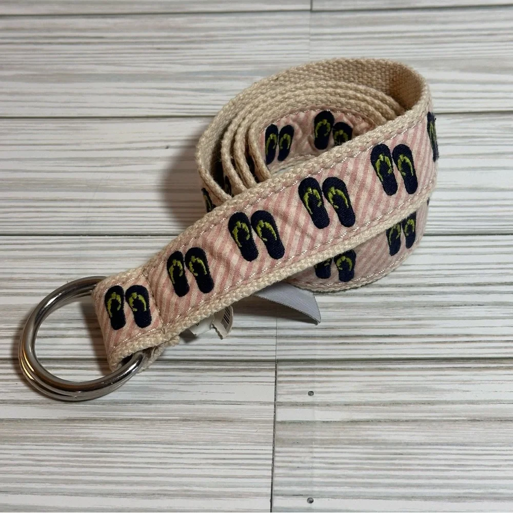 J. Crew Women's Pink Stripe Fabric Flip Flop Belt Size S/M - Picture 1 of 7